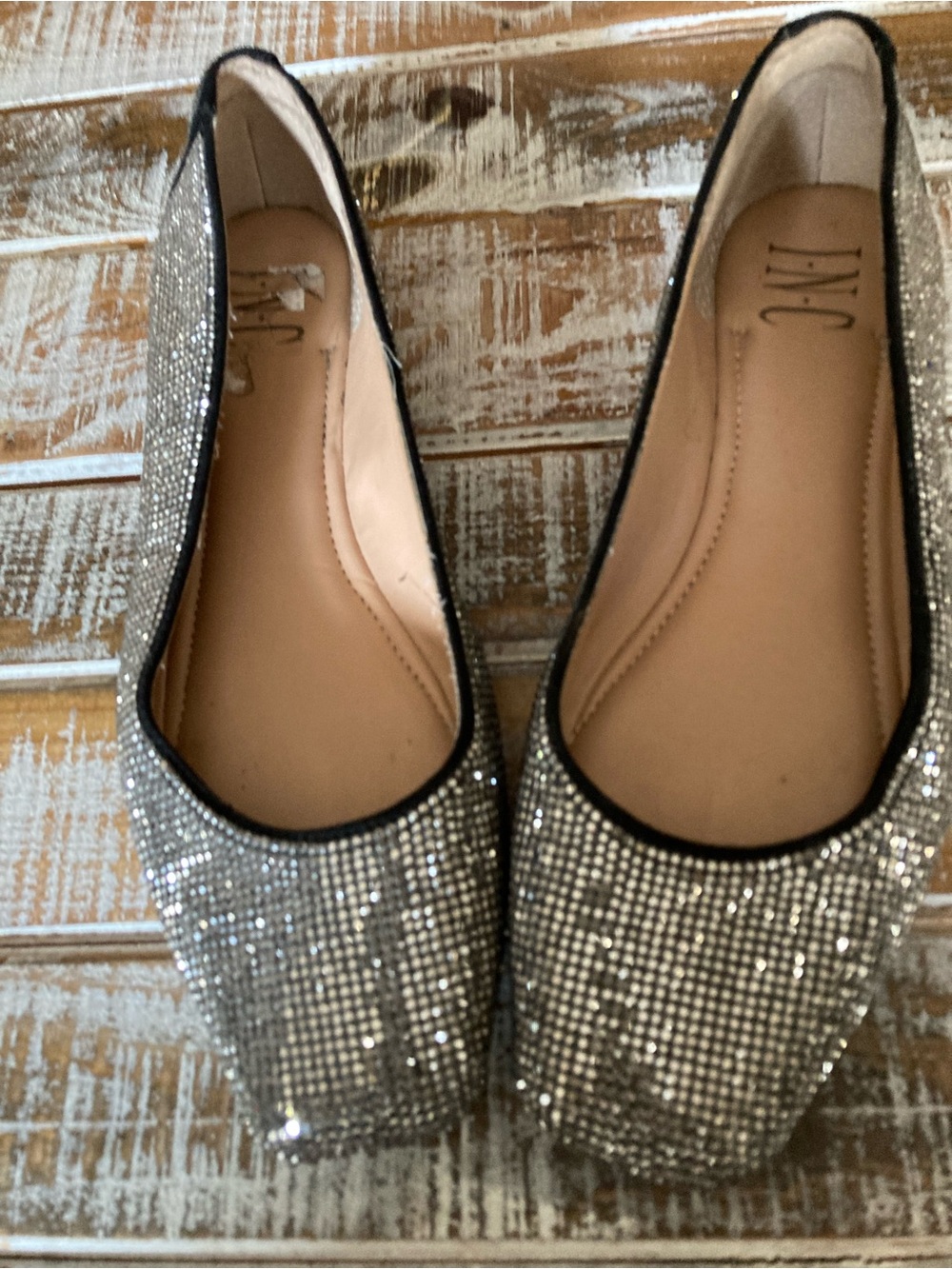 INC International Concepts Silver Rhinestone Ballet Flats